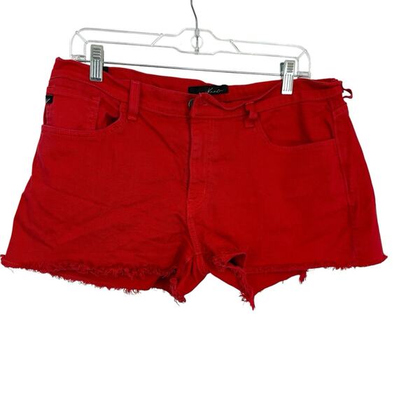 Kancan Cut Off Jean Shorts Women Size 31 Red Denim Mid Rise 2.5 Inseam - Picture 1 of 7